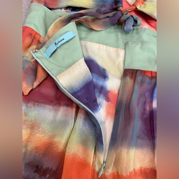 [S]Marciano multi color watercolor Summer Cross Silk dress - Picture 7 of 8